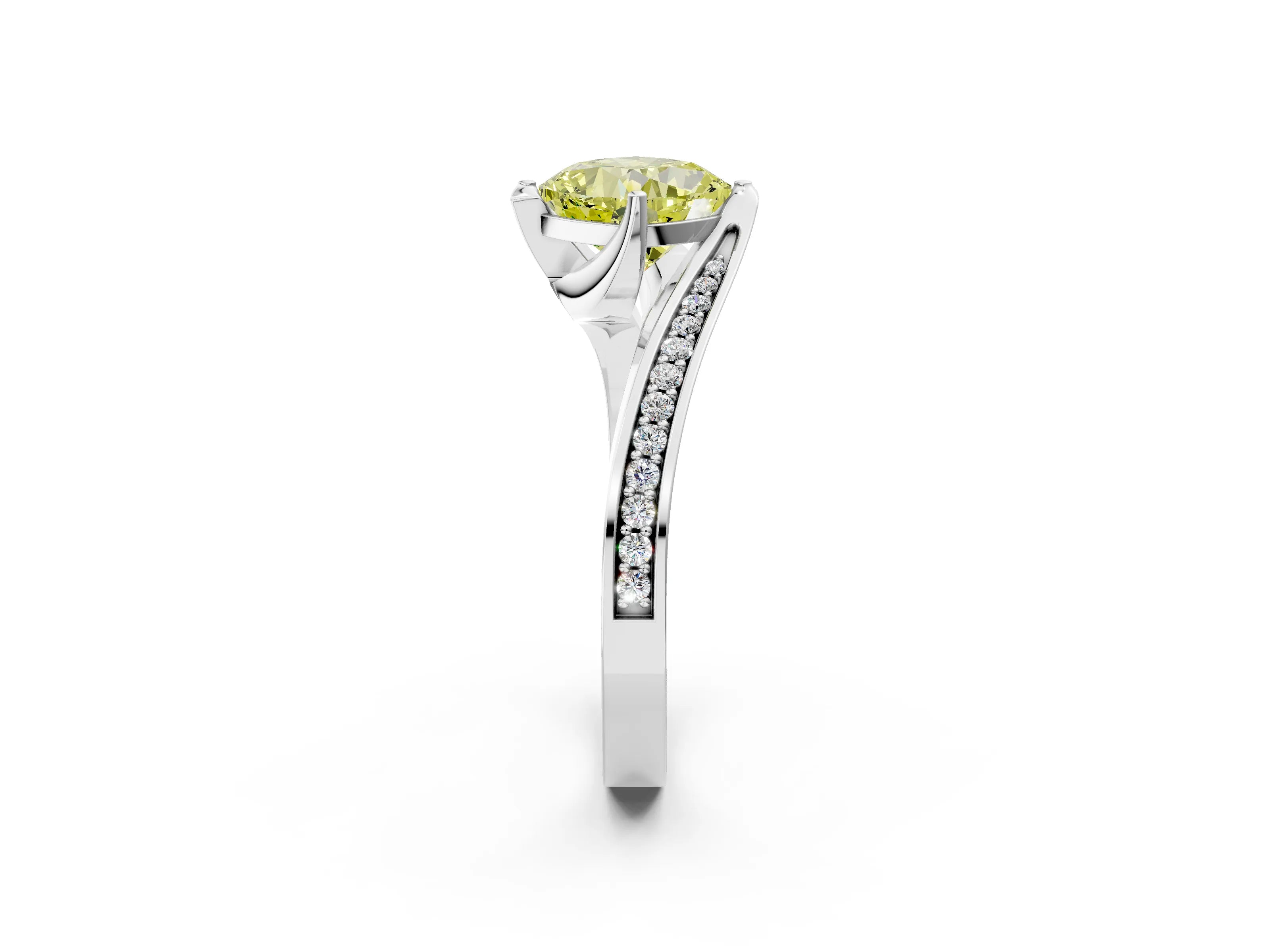 White gold Fancy Yellow Cushion Cut Solitaire Diamond Twist Band with Pavé Setting and Four-Prong Setting_14