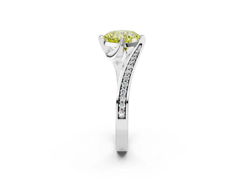 White gold Fancy Yellow Cushion Cut Solitaire Diamond Twist Band with Pavé Setting and Four-Prong Setting_14