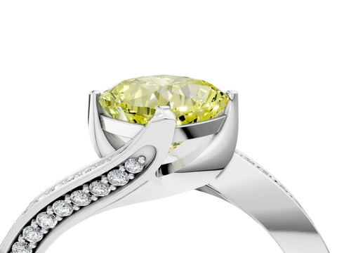 White gold Fancy Yellow Cushion Cut Solitaire Diamond Twist Band with Pavé Setting and Four-Prong Setting_16