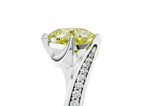 White gold Fancy Yellow Cushion Cut Solitaire Diamond Twist Band with Pavé Setting and Four-Prong Setting_17