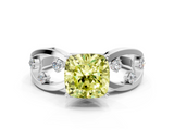 White gold Fancy Yellow Cushion  Cut Solitaire Diamond with Side Stones on Criss-Cross Band and Four-Prong Setting_3
