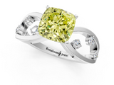 White gold Fancy Yellow Cushion  Cut Solitaire Diamond with Side Stones on Criss-Cross Band and Four-Prong Setting_4