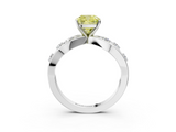 White gold Fancy Yellow Cushion  Cut Solitaire Diamond with Side Stones on Criss-Cross Band and Four-Prong Setting_6