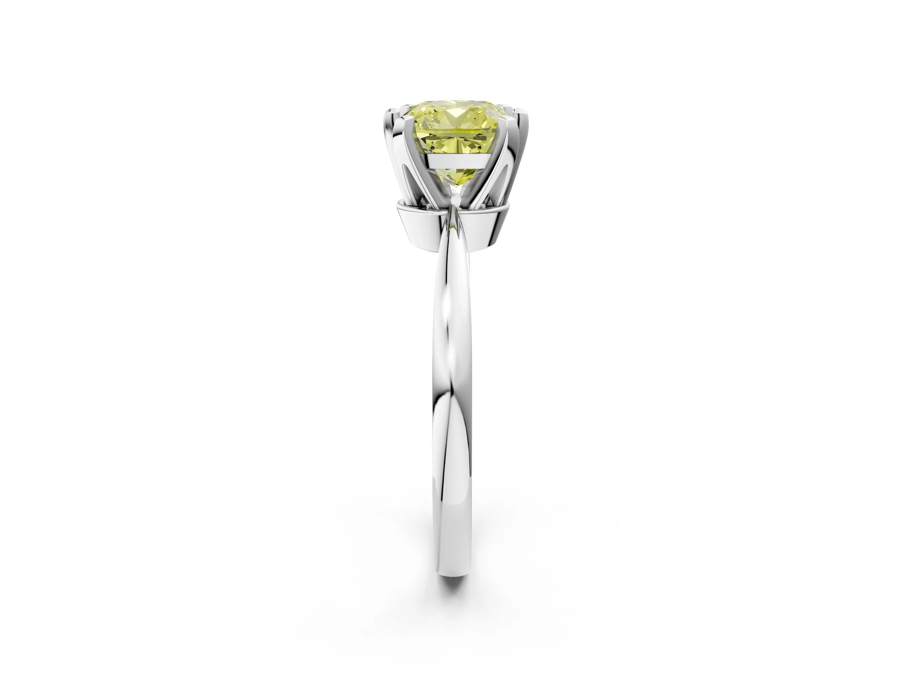 White gold Fancy Yellow Cushion Cut Solitaire Engagement Ring with Six-Prong Setting and Tapered Band_2