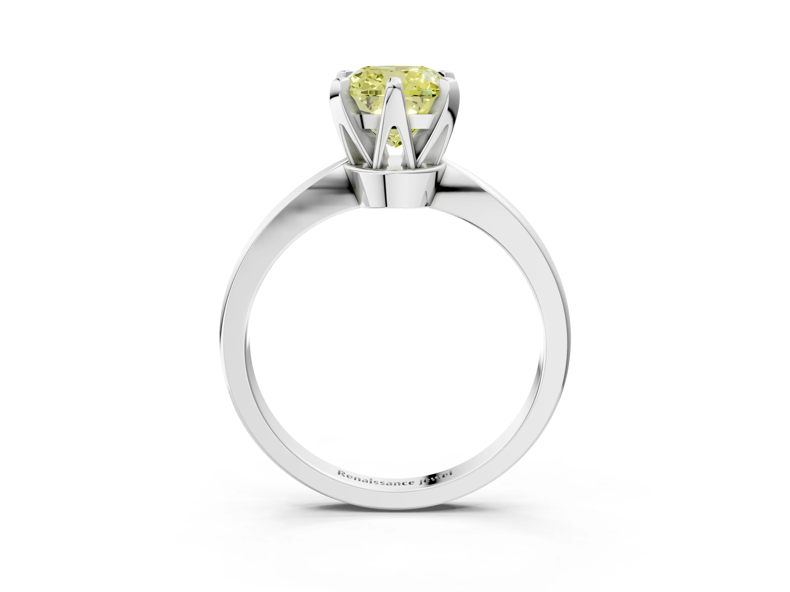 White gold Fancy Yellow Cushion Cut Solitaire Engagement Ring with Six-Prong Setting and Tapered Band_3