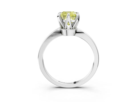White gold Fancy Yellow Cushion Cut Solitaire Engagement Ring with Six-Prong Setting and Tapered Band_3