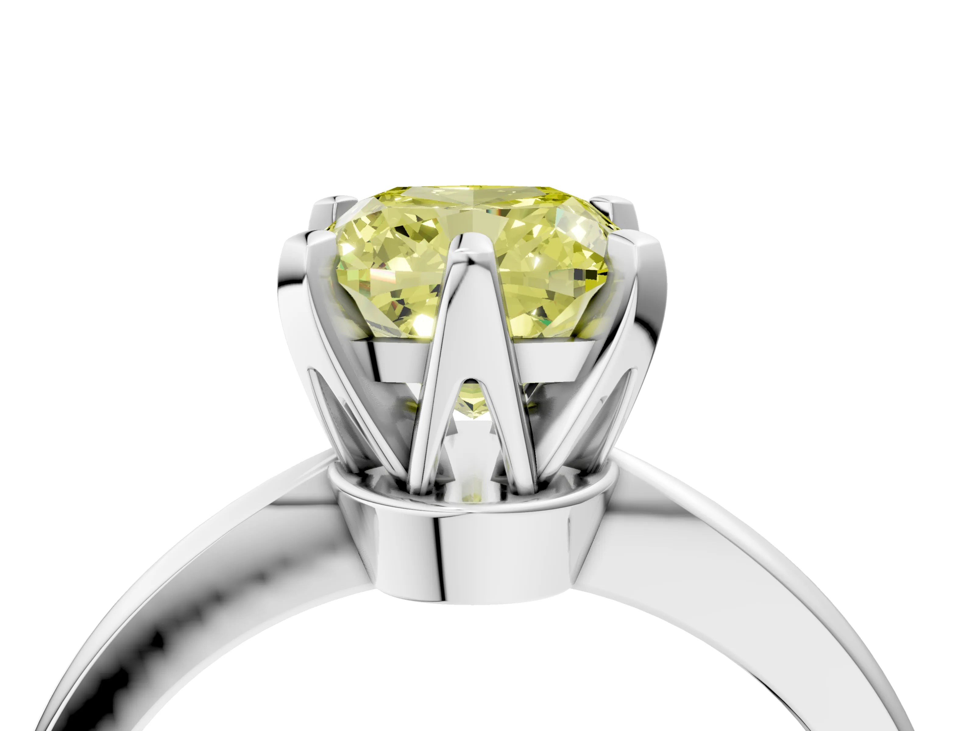 White gold Fancy Yellow Cushion Cut Solitaire Engagement Ring with Six-Prong Setting and Tapered Band_4