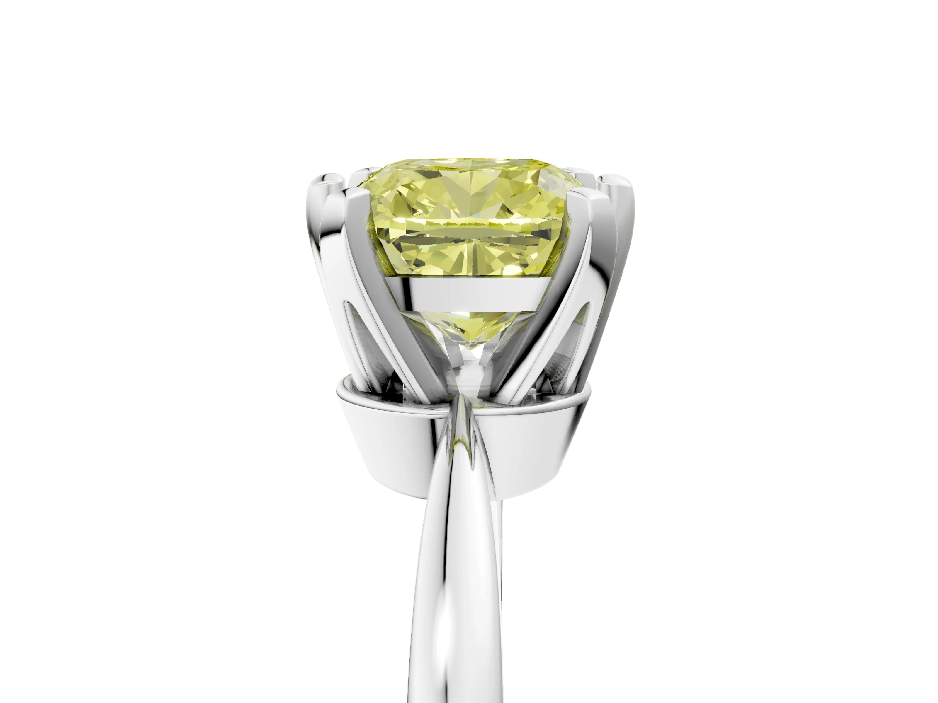 White gold Fancy Yellow Cushion Cut Solitaire Engagement Ring with Six-Prong Setting and Tapered Band_5