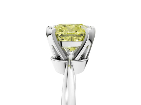 White gold Fancy Yellow Cushion Cut Solitaire Engagement Ring with Six-Prong Setting and Tapered Band_5