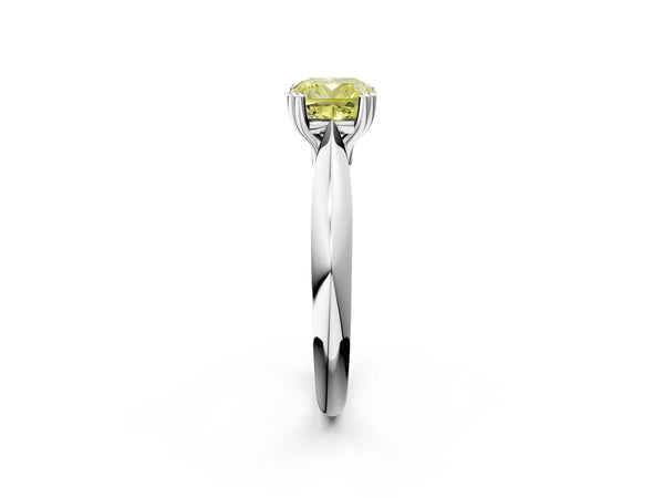White gold Fancy Yellow Cushion  Cut Solitaire Engagement Ring with Tapered Band and Four-Prong Setting