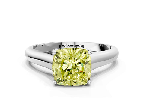 White gold Fancy Yellow Cushion Cut Solitaire Engagement Ring with Tapered Band and Four-Prong Setting_15
