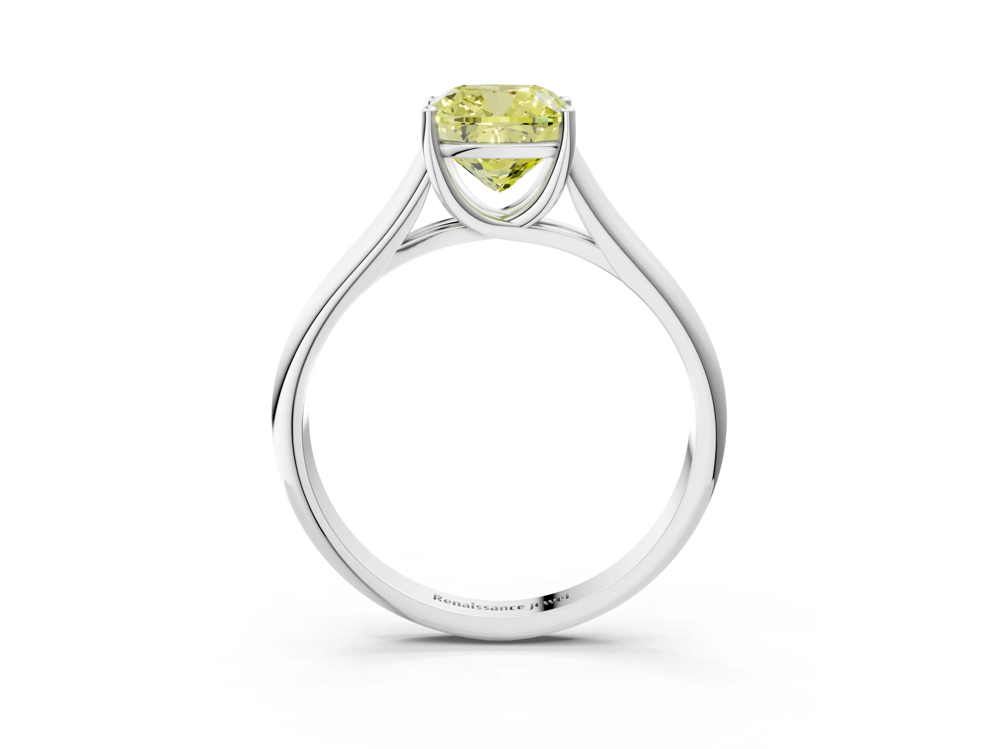 White gold Fancy Yellow Cushion Cut Solitaire Engagement Ring with Tapered Band and Four-Prong Setting_18