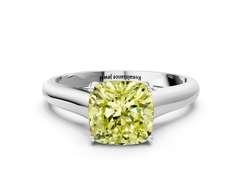 White gold Fancy Yellow Cushion Cut Solitaire Engagement Ring with Tapered Band and Four-Prong Setting_27