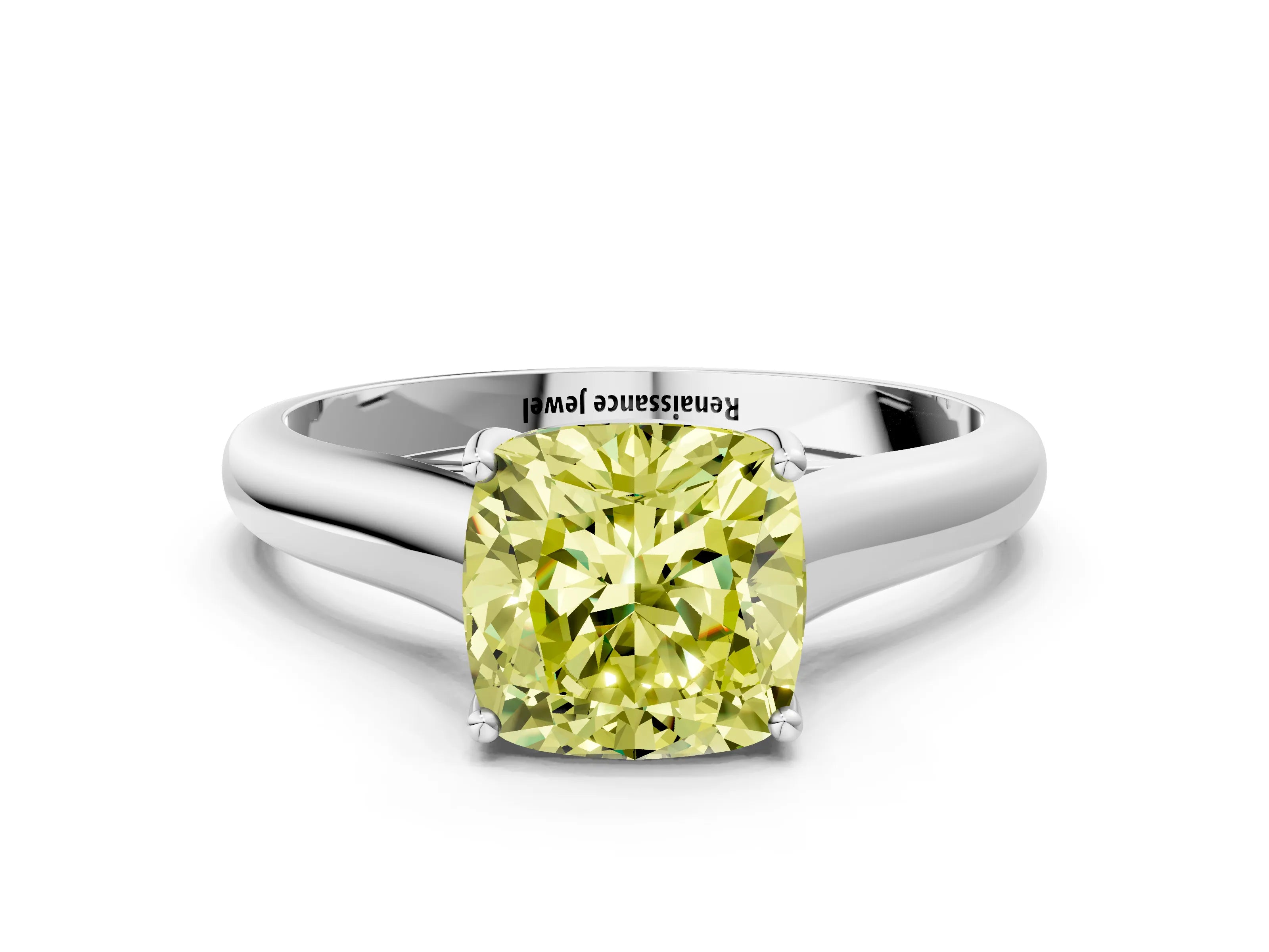 White gold Fancy Yellow Cushion Cut Solitaire Engagement Ring with Tapered Band and Four-Prong Setting_27