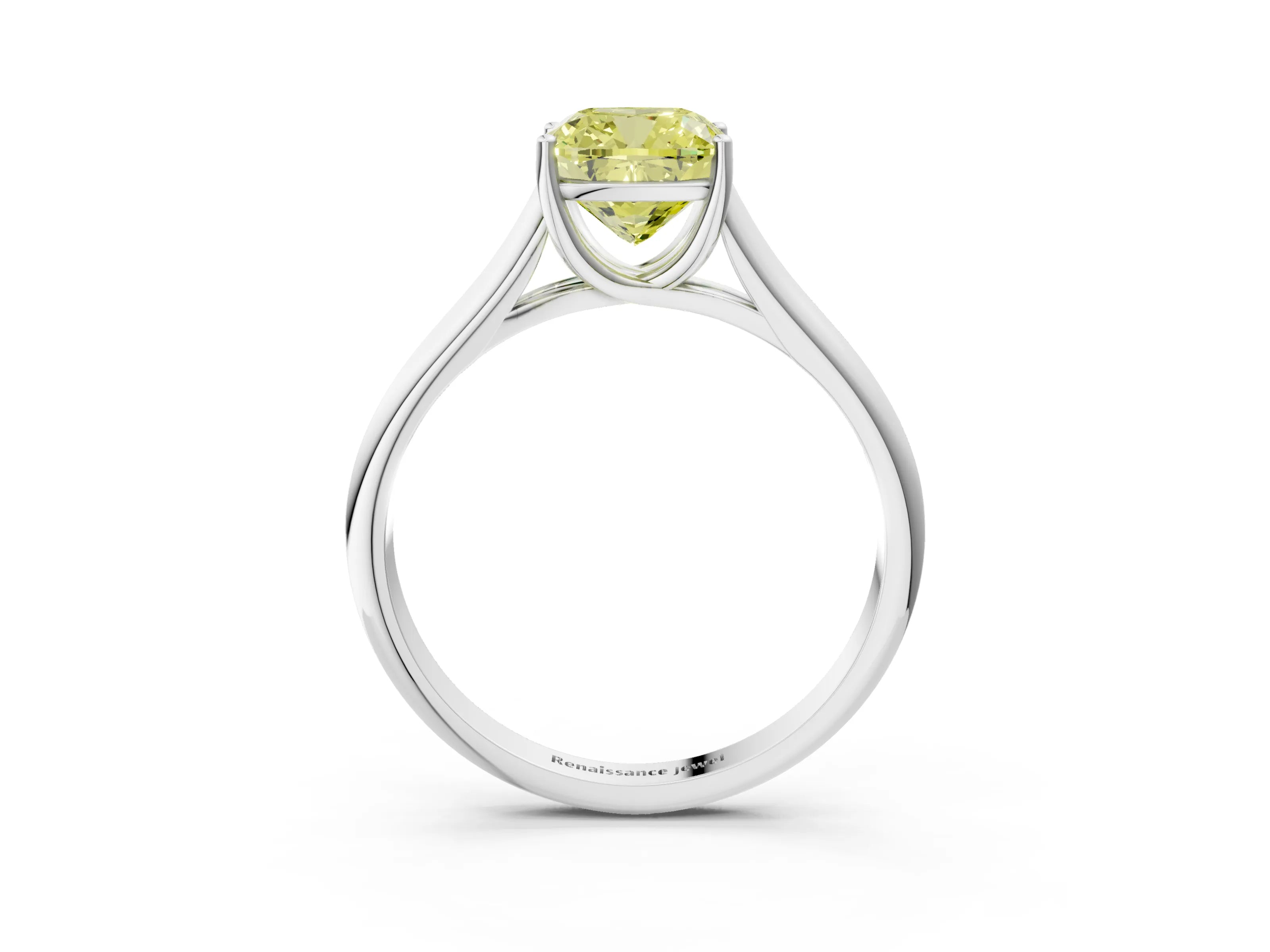 White gold Fancy Yellow Cushion Cut Solitaire Engagement Ring with Tapered Band and Four-Prong Setting_30