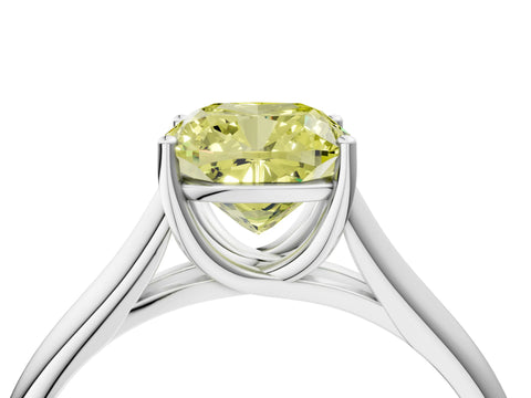 White gold Fancy Yellow Cushion Cut Solitaire Engagement Ring with Tapered Band and Four-Prong Setting_31