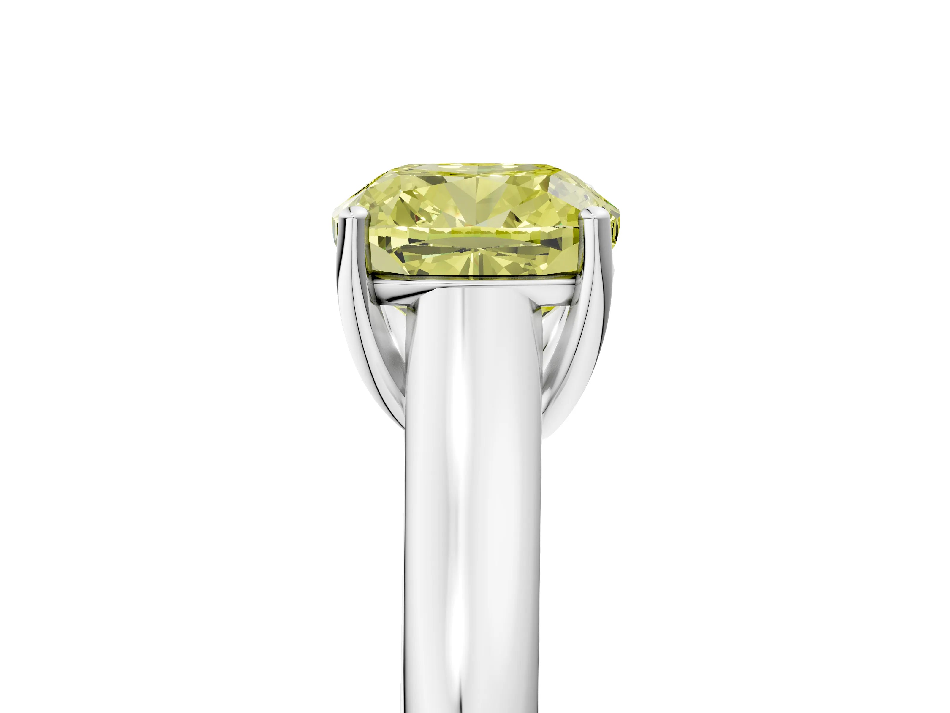 White gold Fancy Yellow Cushion Cut Solitaire Engagement Ring with Tapered Band and Four-Prong Setting_32
