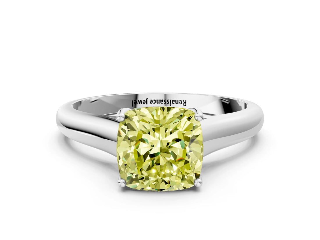 White gold Fancy Yellow Cushion Cut Solitaire Engagement Ring with Tapered Band and Four-Prong Setting_51
