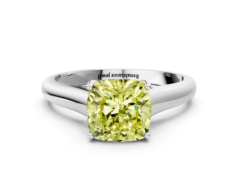 White gold Fancy Yellow Cushion Cut Solitaire Engagement Ring with Tapered Band and Four-Prong Setting_51