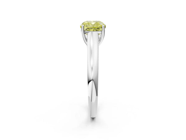 Platinum Fancy Yellow Cushion Cut Solitaire Engagement Ring with Tapered Band and Four-Prong Setting