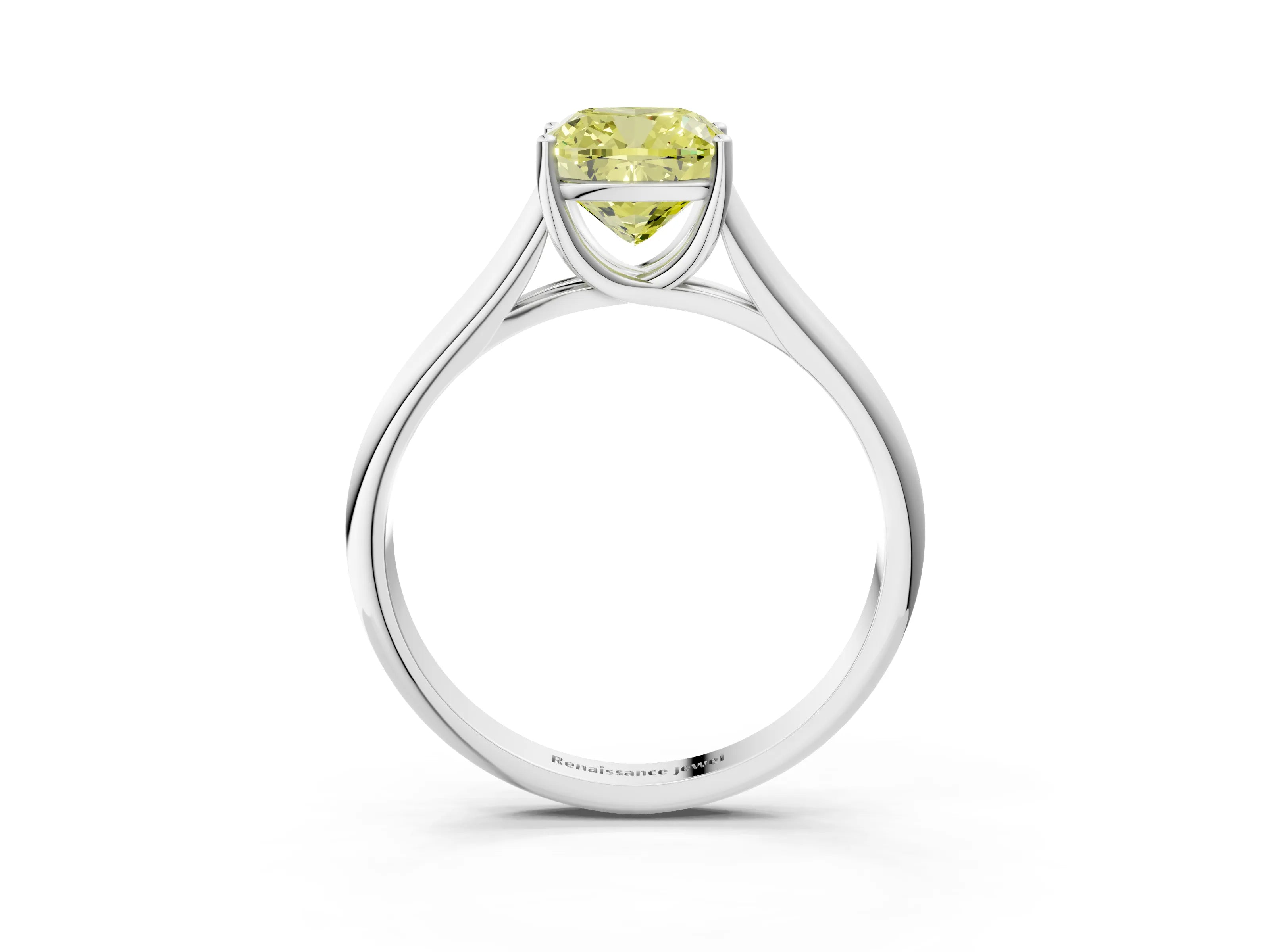 White gold Fancy Yellow Cushion Cut Solitaire Engagement Ring with Tapered Band and Four-Prong Setting_54