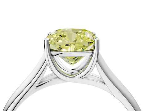 White gold Fancy Yellow Cushion Cut Solitaire Engagement Ring with Tapered Band and Four-Prong Setting_55