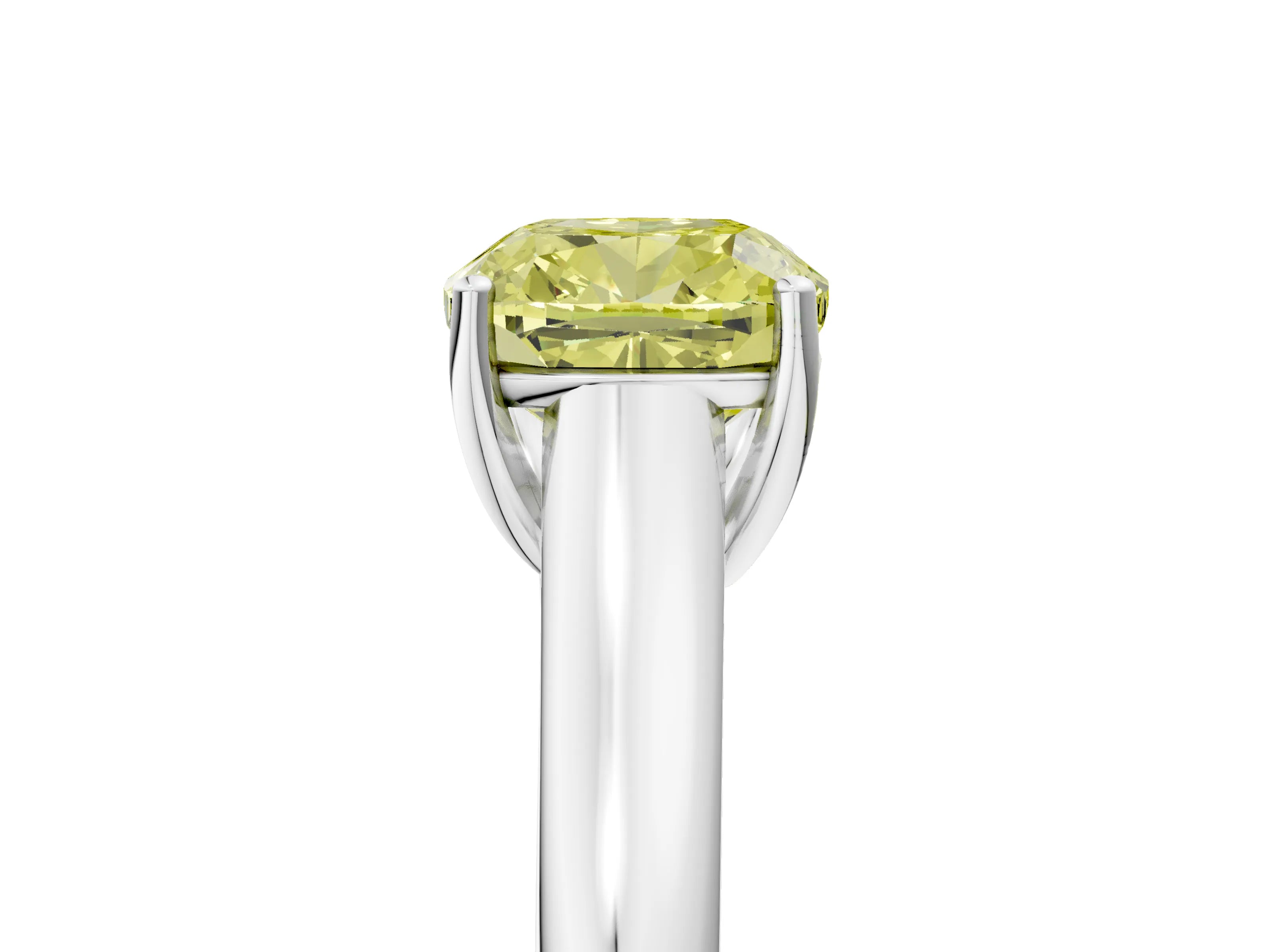 White gold Fancy Yellow Cushion Cut Solitaire Engagement Ring with Tapered Band and Four-Prong Setting_56