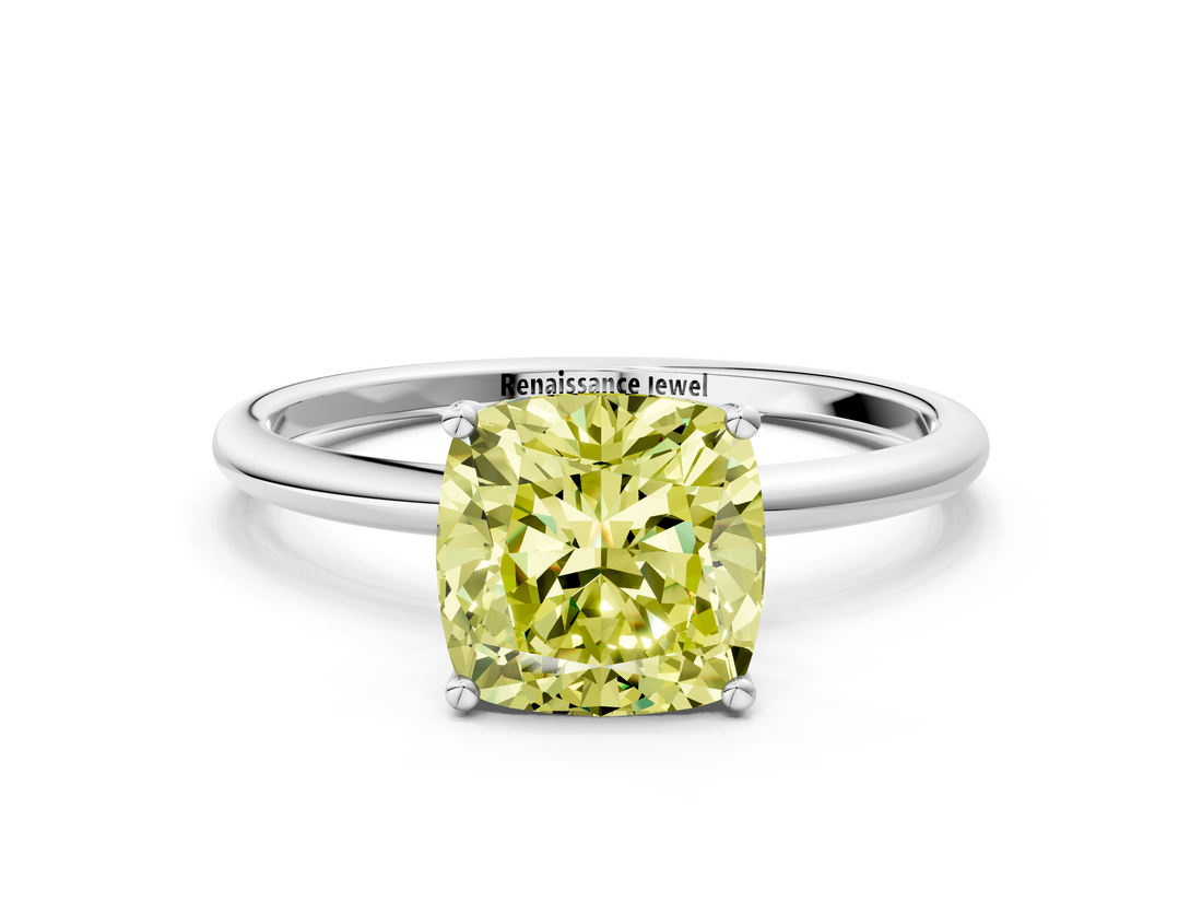 White gold Fancy Yellow Cushion  Cut Solitaire Engagement Ring with Thin Band and Four-Prong Setting_3