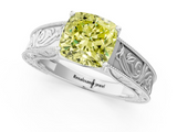 White gold Fancy Yellow Cushion  Cut Solitaire Engraved Band with Four-Prong Setting_62