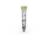 White gold Fancy Yellow Cushion  Cut Solitaire Engraved Band with Four-Prong Setting_64