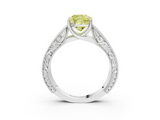 White gold Fancy Yellow Cushion  Cut Solitaire Engraved Band with Four-Prong Setting_65