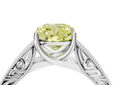 White gold Fancy Yellow Cushion  Cut Solitaire Engraved Band with Four-Prong Setting_66