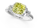 White gold Fancy Yellow Cushion  Cut Solitaire Floral Diamond Ring with Four-Prong Setting_37