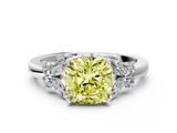 White gold Fancy Yellow Cushion  Cut Solitaire Floral Diamond Ring with Four-Prong Setting_37