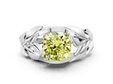 White gold Fancy Yellow Cushion Cut Solitaire Leaf-Inspired Engagement Ring with Prong Setting_12