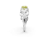 White gold Fancy Yellow Cushion Cut Solitaire Leaf-Inspired Engagement Ring with Prong Setting_14