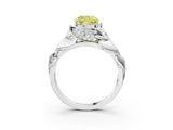 White gold Fancy Yellow Cushion Cut Solitaire Leaf-Inspired Engagement Ring with Prong Setting_15