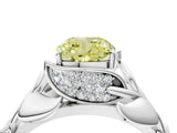 White gold Fancy Yellow Cushion Cut Solitaire Leaf-Inspired Engagement Ring with Prong Setting_16