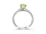 White gold Fancy Yellow Cushion Cut Solitaire Milgrain Engraved Band with Four-Prong Setting_15