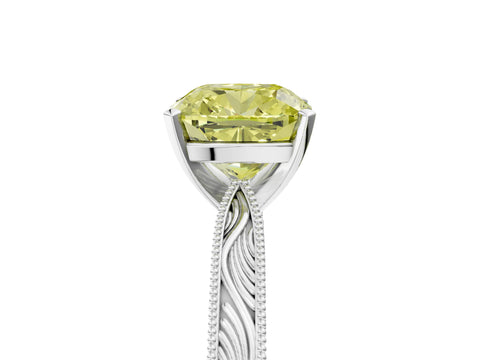 White gold Fancy Yellow Cushion Cut Solitaire Milgrain Engraved Band with Four-Prong Setting_17