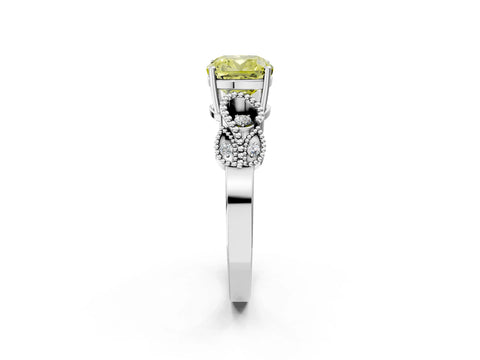 White gold Fancy Yellow Cushion Cut Solitaire Milgrain Leaf Band with Prong Setting_14