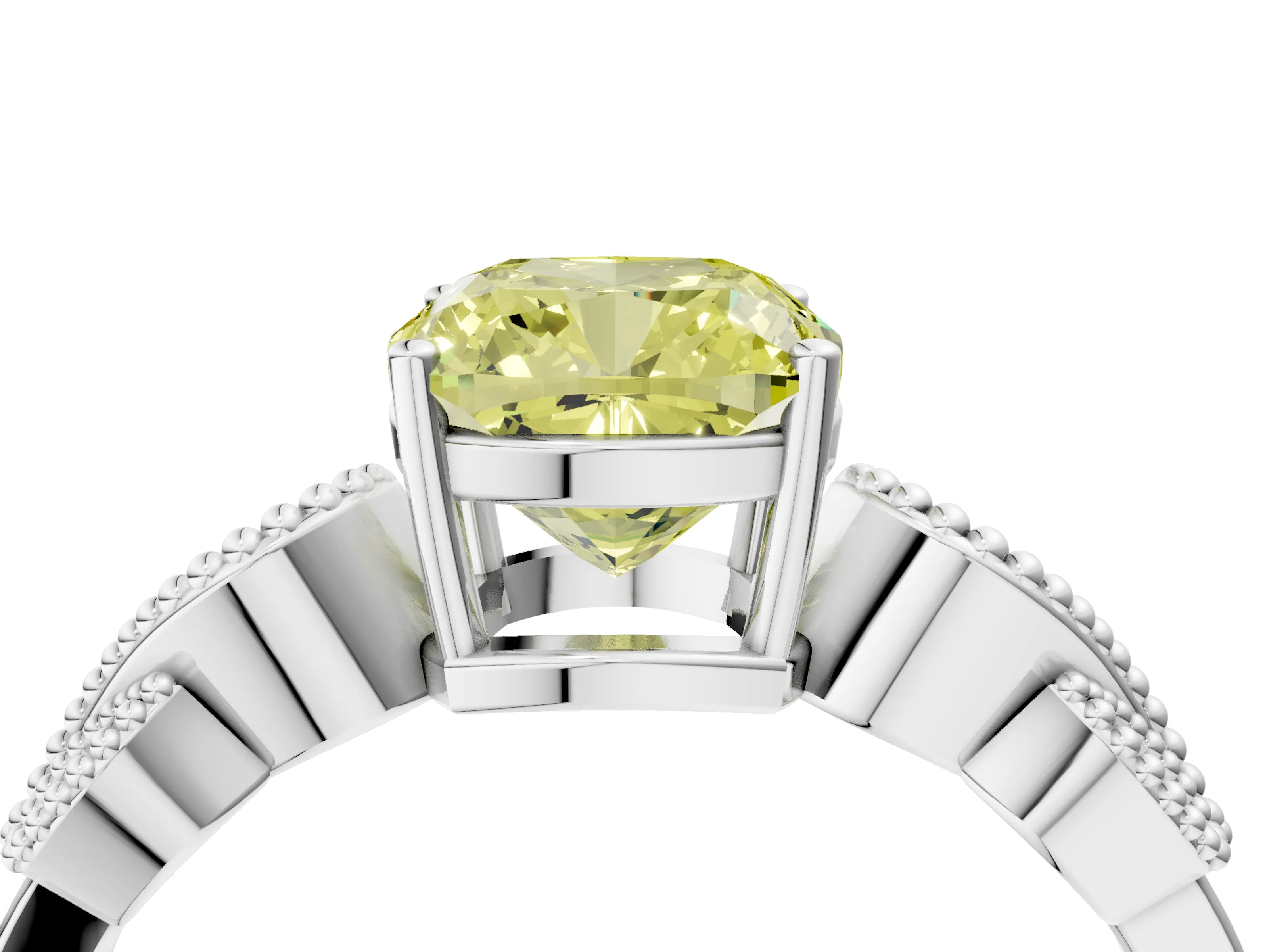 White gold Fancy Yellow Cushion Cut Solitaire Milgrain Leaf Band with Prong Setting_16