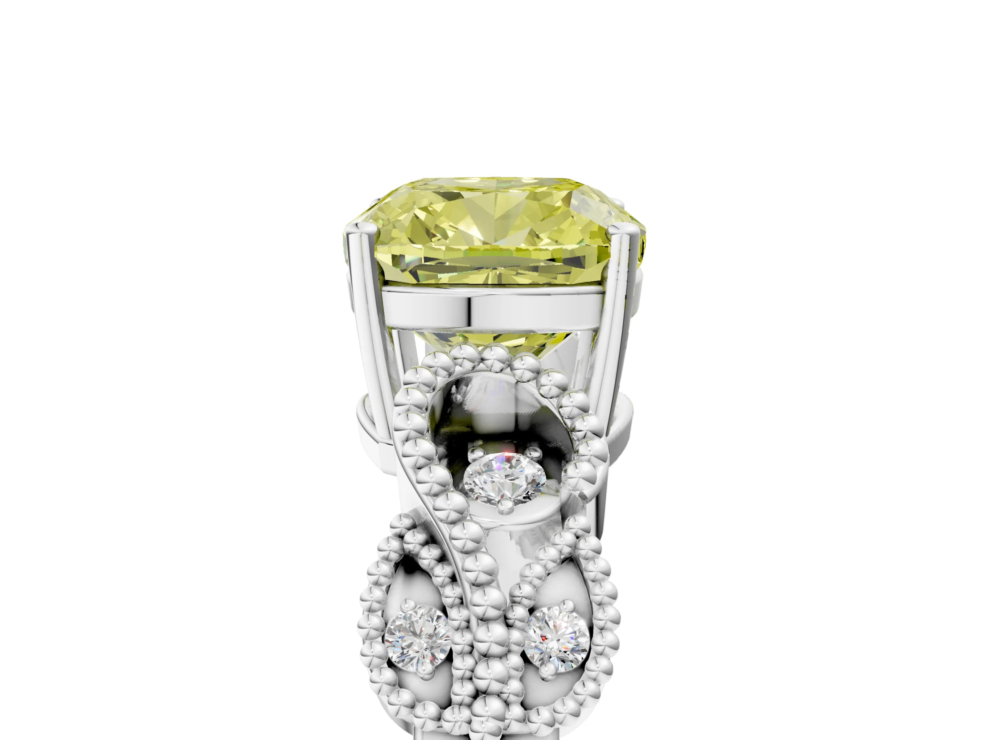 White gold Fancy Yellow Cushion Cut Solitaire Milgrain Leaf Band with Prong Setting_17