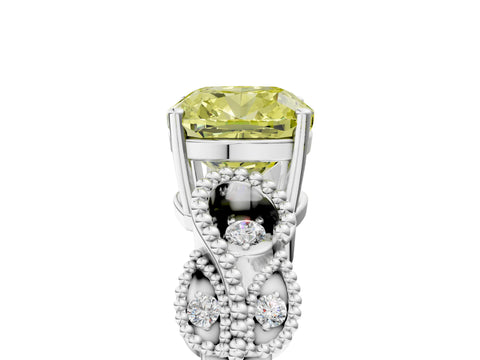 White gold Fancy Yellow Cushion Cut Solitaire Milgrain Leaf Band with Prong Setting_5