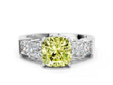 White gold Fancy Yellow Cushion Cut Solitaire Princess Side Stone Engraved Band Prong Setting Ring_12