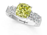 White gold Fancy Yellow Cushion Cut Solitaire Princess Side Stone Engraved Band Prong Setting Ring_13