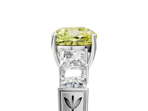 White gold Fancy Yellow Cushion Cut Solitaire Princess Side Stone Engraved Band Prong Setting Ring_17