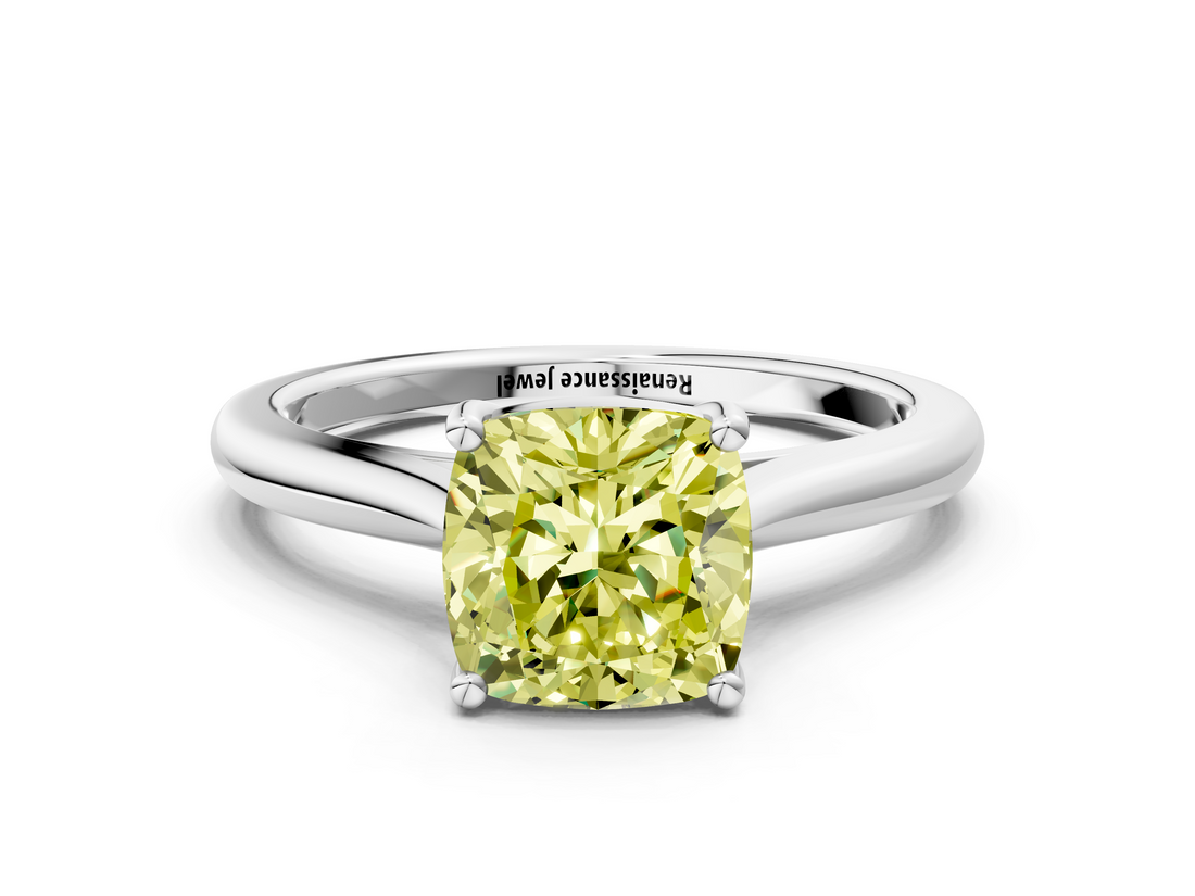 White gold Fancy Yellow Cushion  Cut Solitaire Ring with Cathedral Band and Four-Prong Setting_73