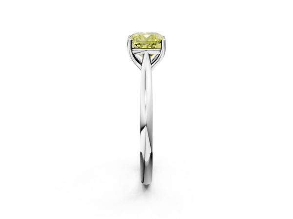 Platinum Fancy Yellow Cushion  Cut Solitaire Ring with Cathedral Band and Four-Prong Setting