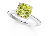 White gold Fancy Yellow Cushion  Cut Solitaire Ring with Four-Prong Setting on a Classic Band_126